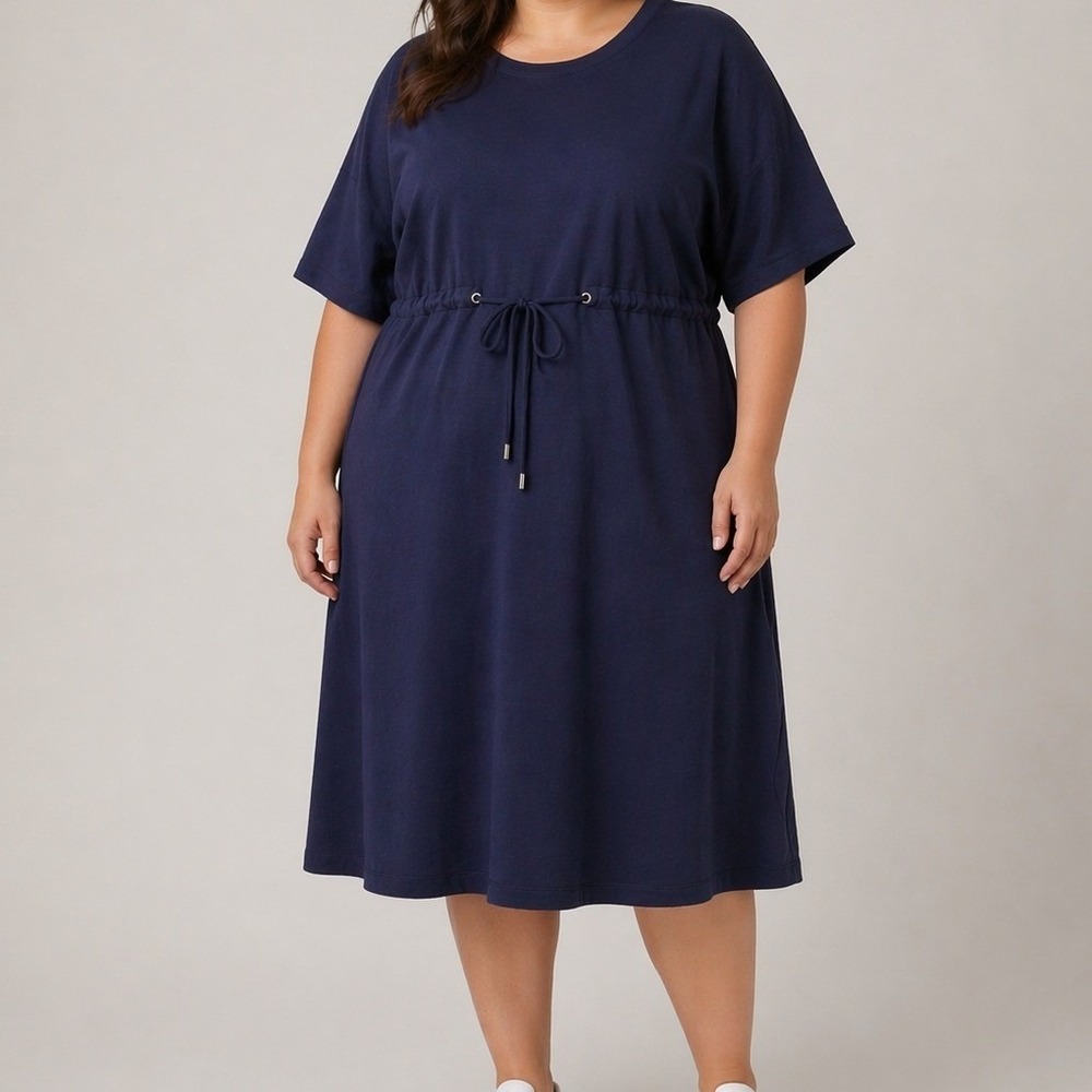 Cable & Gauge NWT Navy Blue T-Shirt Dress Drawstring Waist Plus Size 3X